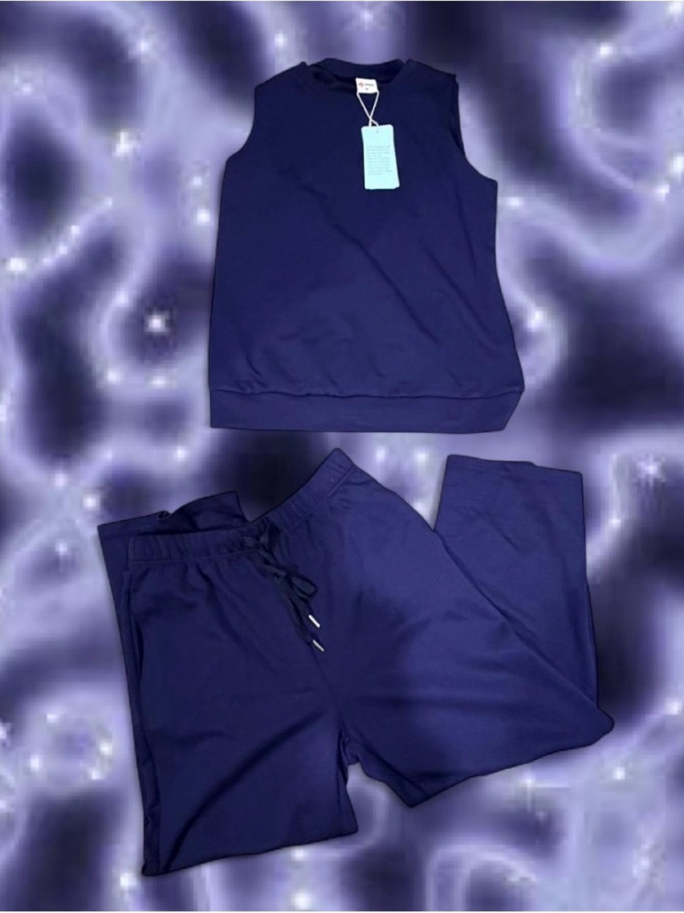 Sleeveless Navy Lounge Set - Tank & Drawstring Pants